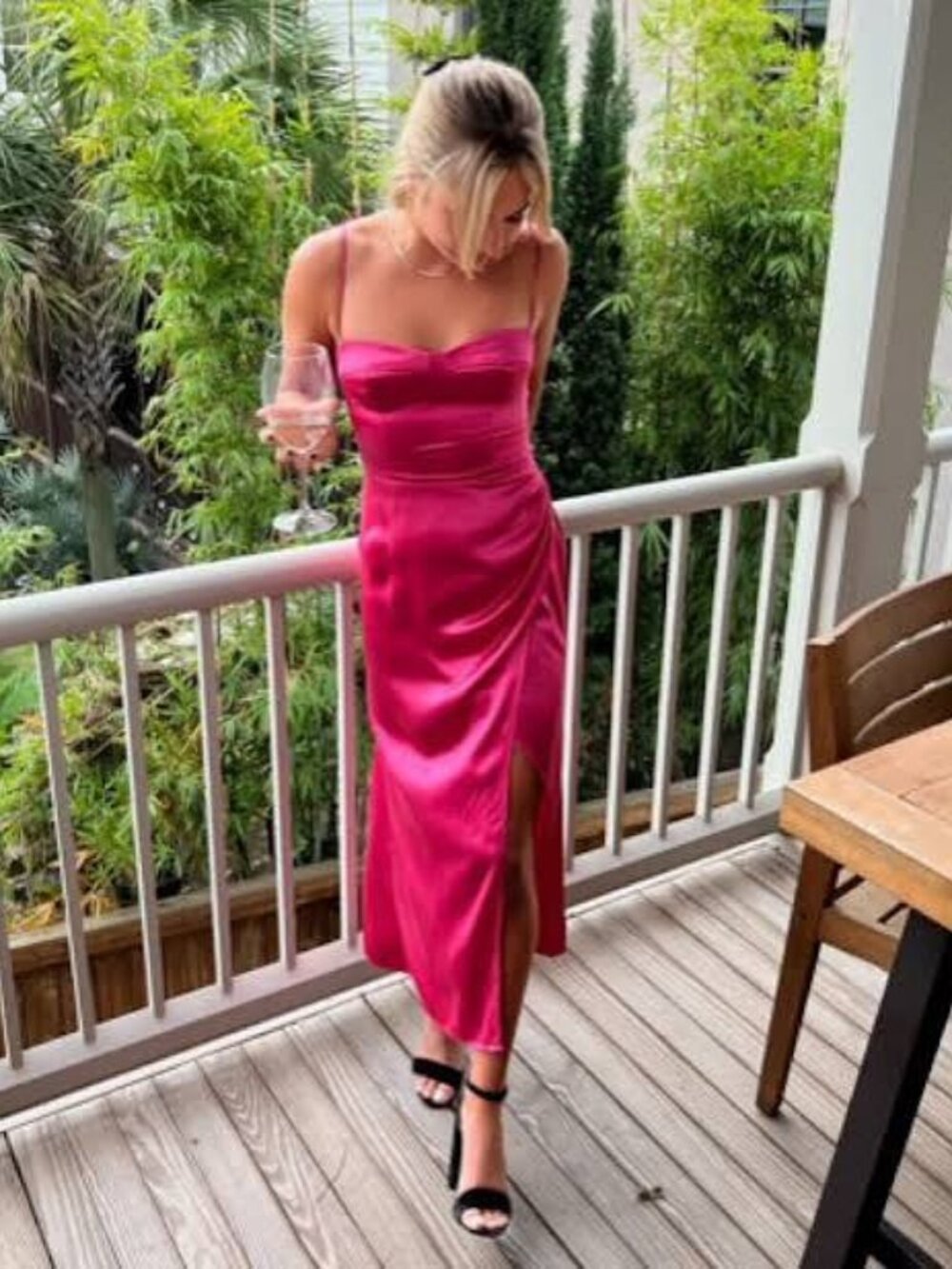 Reformation Hot Pink Satin Midi Slip Dress
